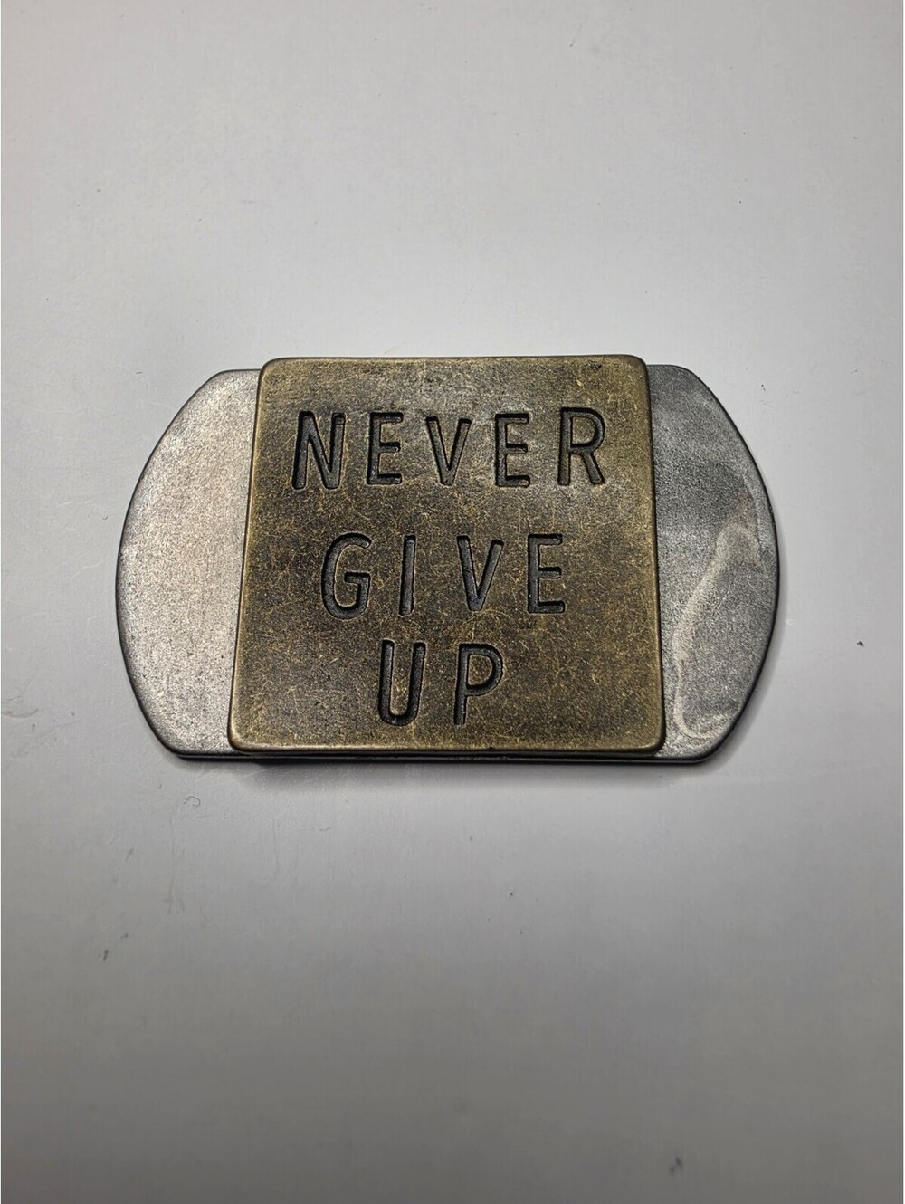 Never Give Up Mini Metal Plague Gift Item 3"